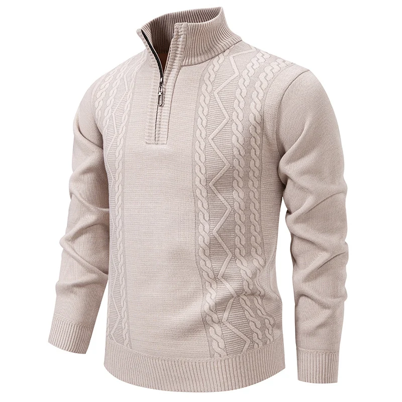 Herren Halbzip-Strickpullover mit Zopfmuster und Stehkragen Nord Taschen