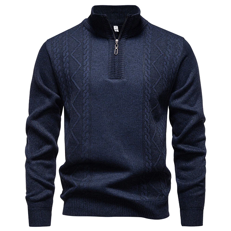 Herren Halbzip-Strickpullover mit Zopfmuster und Stehkragen Nord Taschen