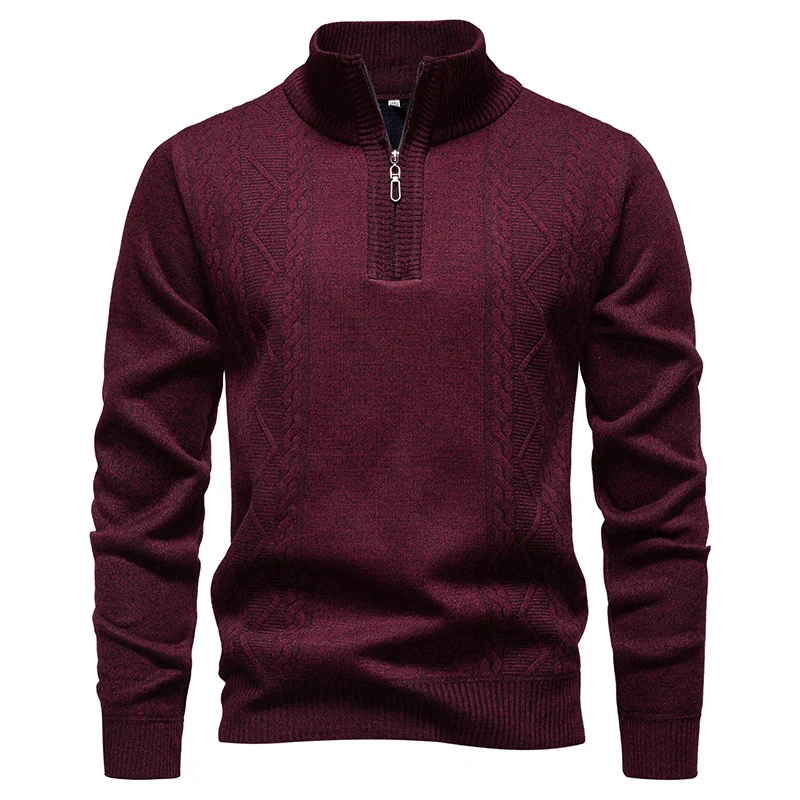 Herren Halbzip-Strickpullover mit Zopfmuster und Stehkragen Nord Taschen