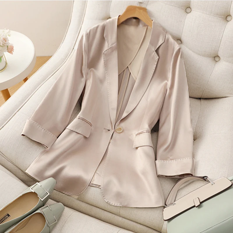 Damen Satinblazer mit taillierter Silhouette und 3/4-Ärmeln Nord Taschen