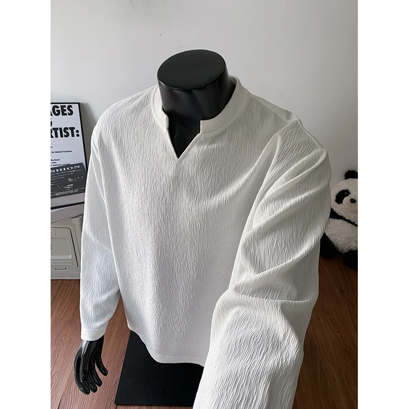 Herren Feinstrukturiertes Langarmshirt mit Stehkragen und V‑Einsatz Nord Taschen