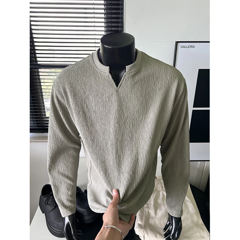 Herren Feinstrukturiertes Langarmshirt mit Stehkragen und V‑Einsatz Nord Taschen