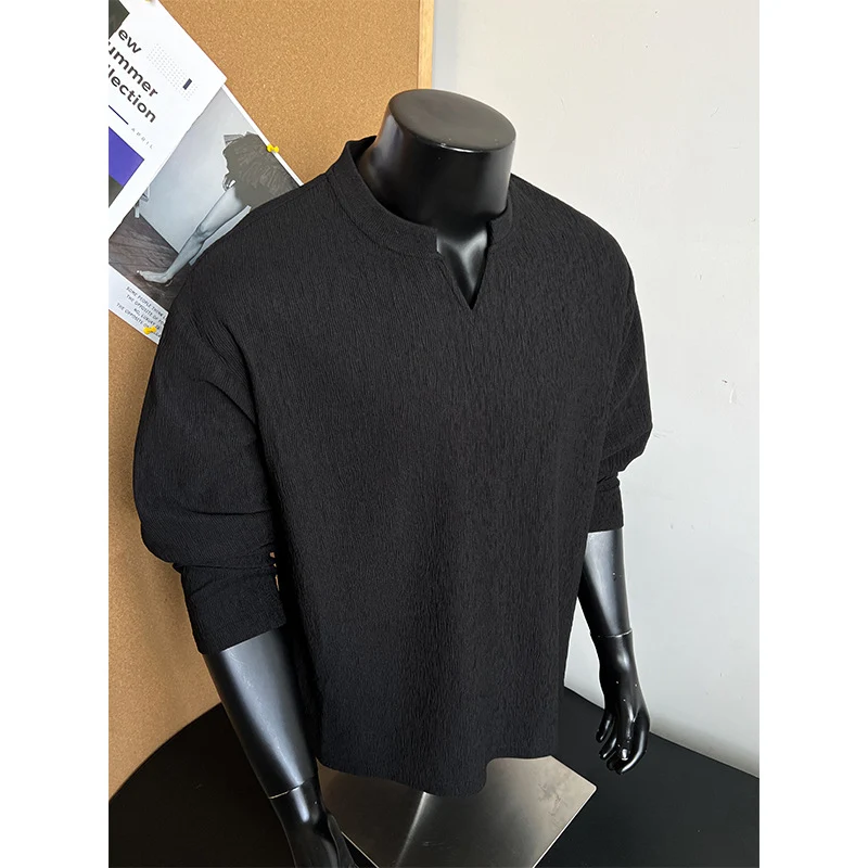 Herren Feinstrukturiertes Langarmshirt mit Stehkragen und V‑Einsatz Nord Taschen