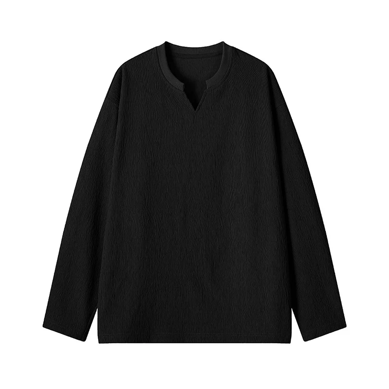 Herren Feinstrukturiertes Langarmshirt mit Stehkragen und V‑Einsatz Nord Taschen