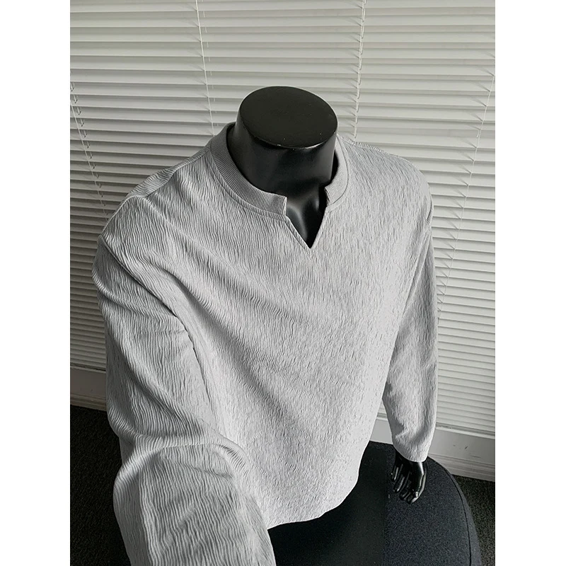 Herren Feinstrukturiertes Langarmshirt mit Stehkragen und V‑Einsatz Nord Taschen