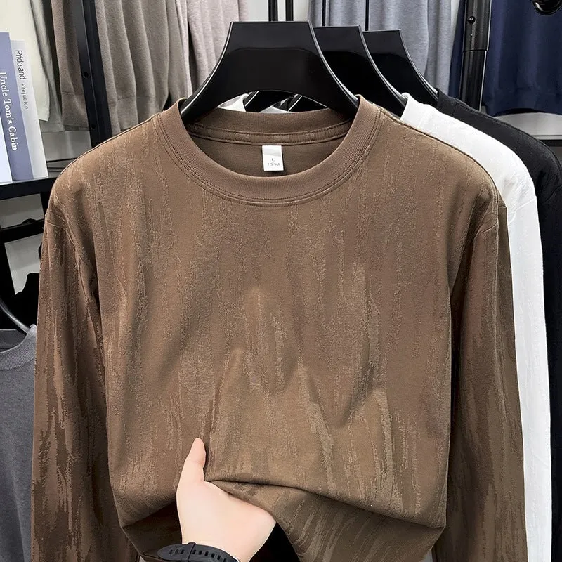 Herren Feinstrukturiertes Langarmshirt mit Rundhals und dezenter Jacquardstruktur Nord Taschen