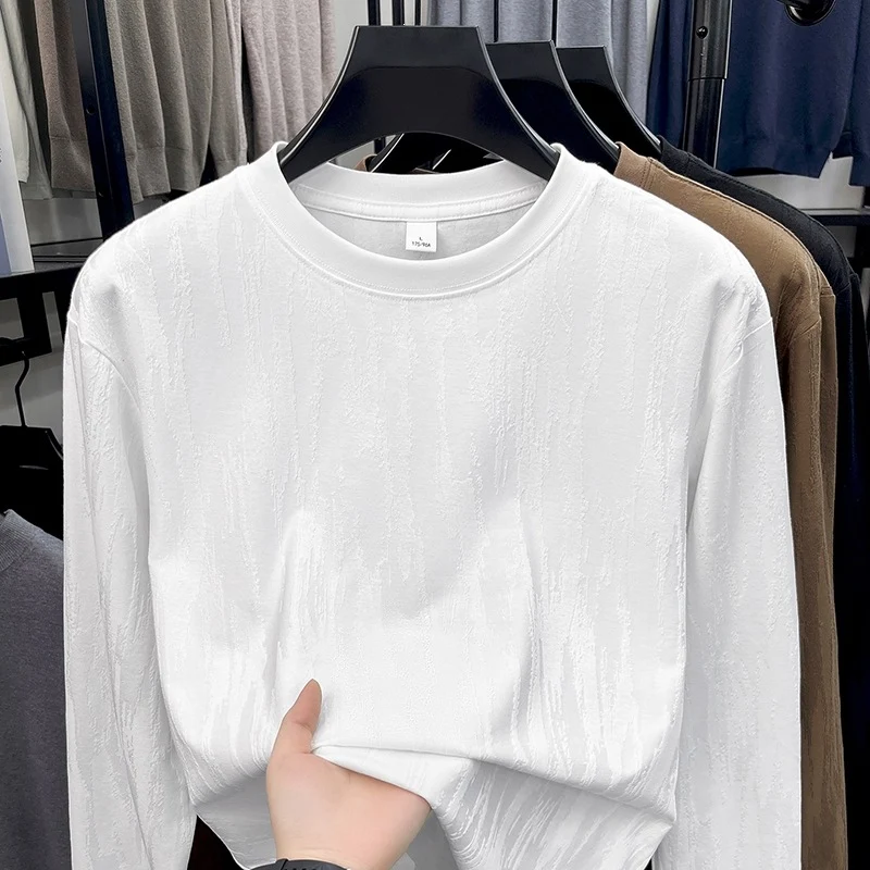 Herren Feinstrukturiertes Langarmshirt mit Rundhals und dezenter Jacquardstruktur Nord Taschen