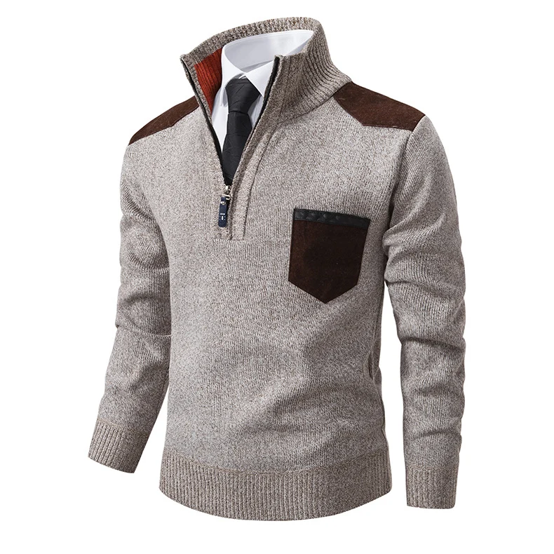 Herren feinstrukturierter Troyer-Pullover mit Halbzipp und Brusttasche Nord Taschen