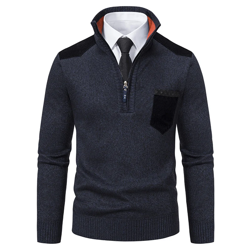 Herren feinstrukturierter Troyer-Pullover mit Halbzipp und Brusttasche Nord Taschen