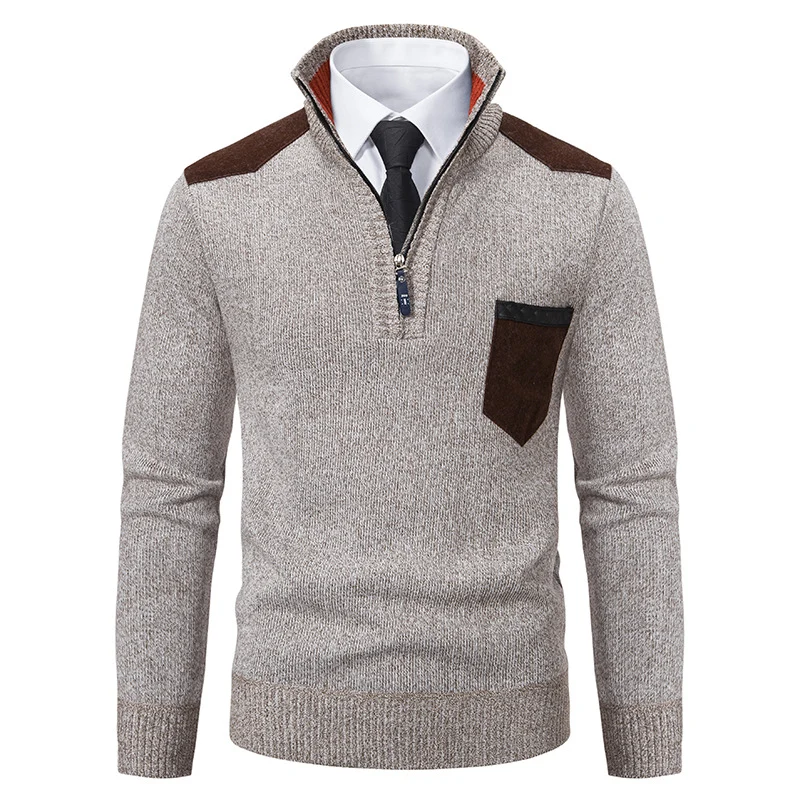 Herren feinstrukturierter Troyer-Pullover mit Halbzipp und Brusttasche Nord Taschen