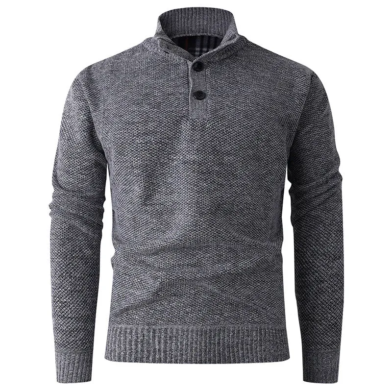 Herren Feinstruktur-Strickpullover mit Stehkragen und zweifacher Knopfleiste Nord Taschen