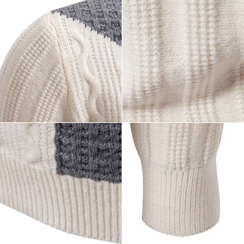 Herren Feinstrickpullover mit Zopfmuster, diagonalem Blockdesign und Stehkragen Nord Taschen