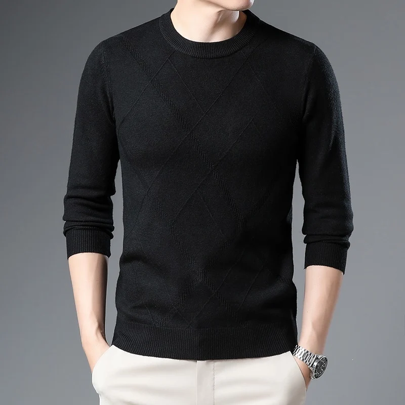 Herren Feinstrickpullover mit Rundhals, Rautenmuster und körpernaher Silhouette Nord Taschen