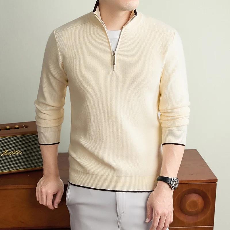 Herren Halbzip-Strickpullover mit Strukturstrick und kontrastiertem Stehkragen Nord Taschen