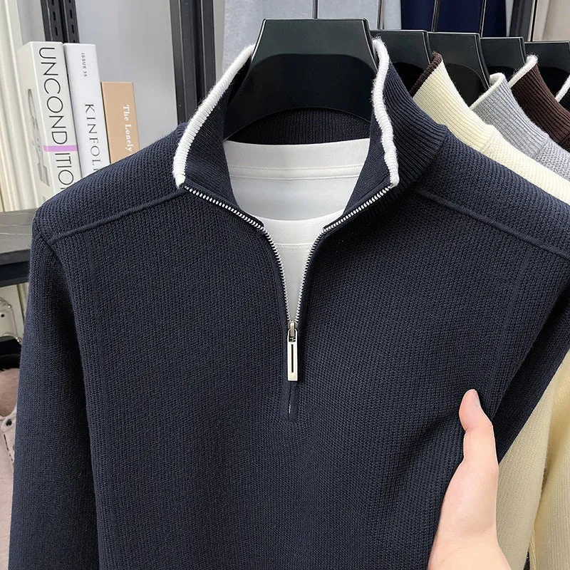 Herren Halbzip-Strickpullover mit Strukturstrick und kontrastiertem Stehkragen Nord Taschen