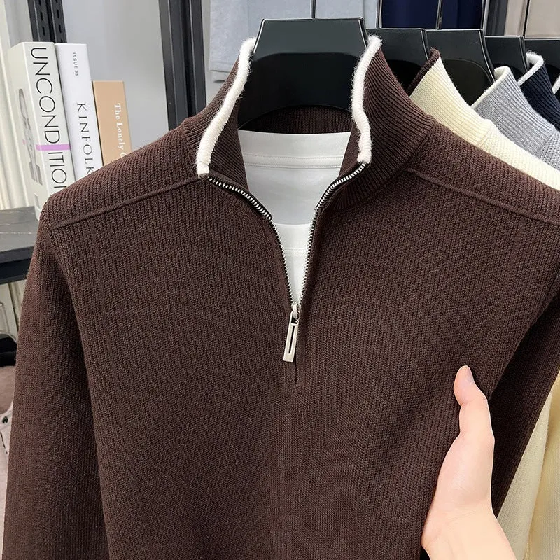 Herren Halbzip-Strickpullover mit Strukturstrick und kontrastiertem Stehkragen Nord Taschen