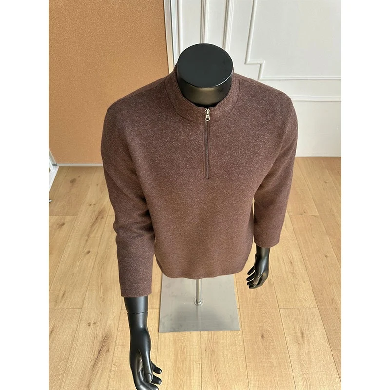 Herren Halbzip-Strickpullover mit Stehkragen und melierter Struktur Nord Taschen