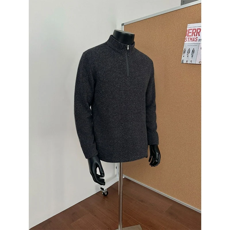 Herren Halbzip-Strickpullover mit Stehkragen und melierter Struktur Nord Taschen