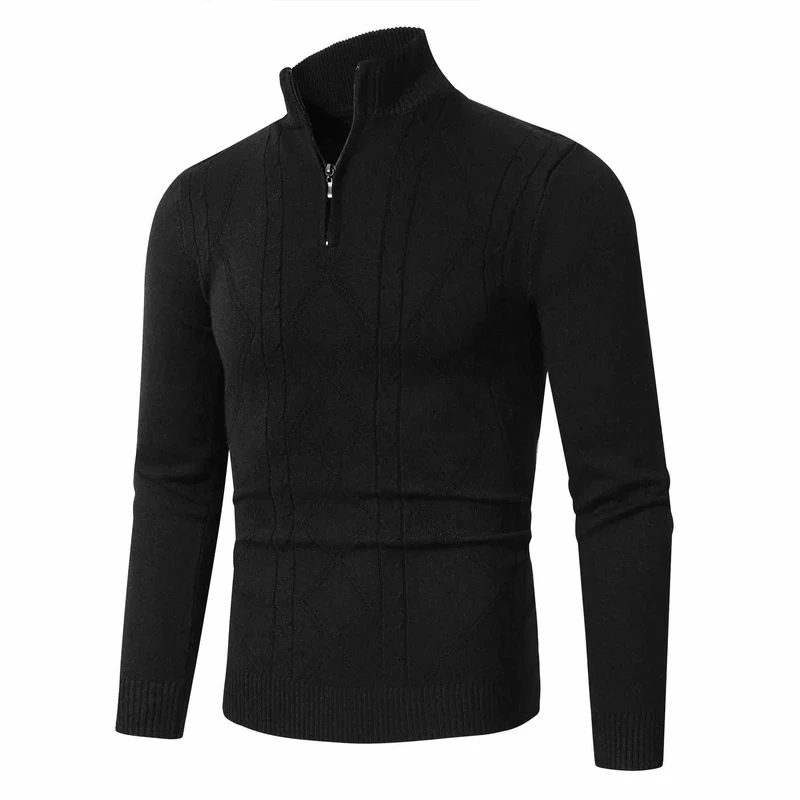 Herren Halbzip-Pullover aus Feinstrick mit geripptem Stehkragen Nord Taschen