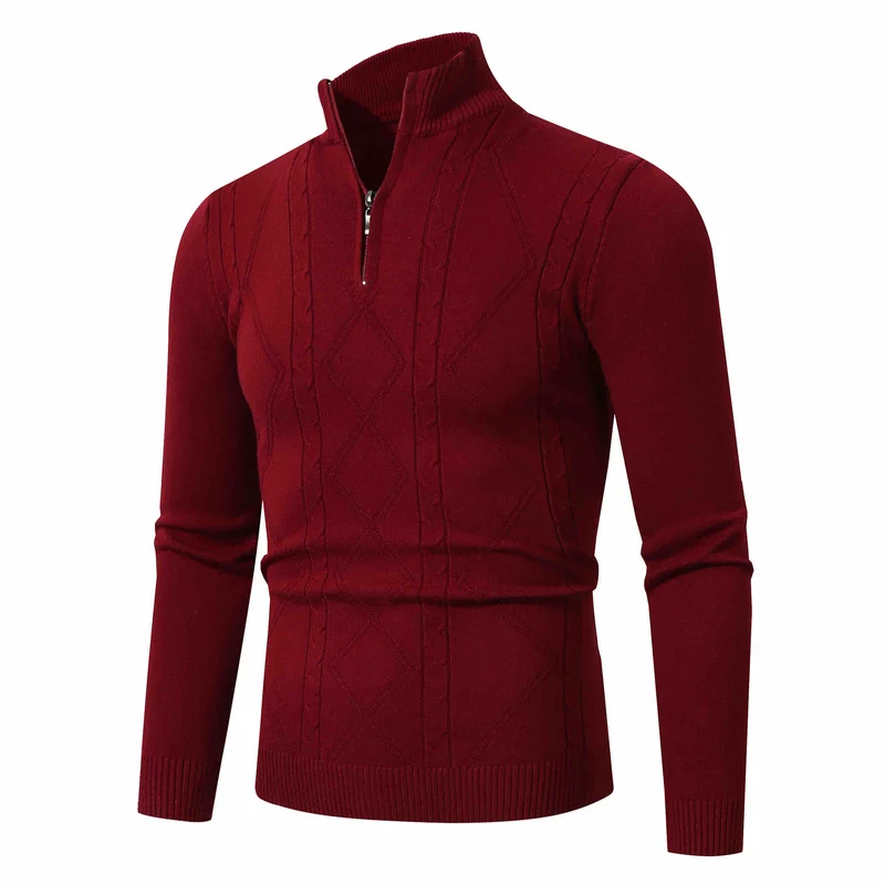 Herren Halbzip-Pullover aus Feinstrick mit geripptem Stehkragen Nord Taschen