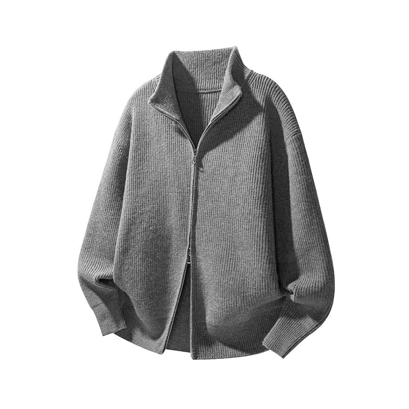Herren Grobstrick-Zip-Jacke mit Stehkragen und geradem Oversize-Schnitt Nord Taschen