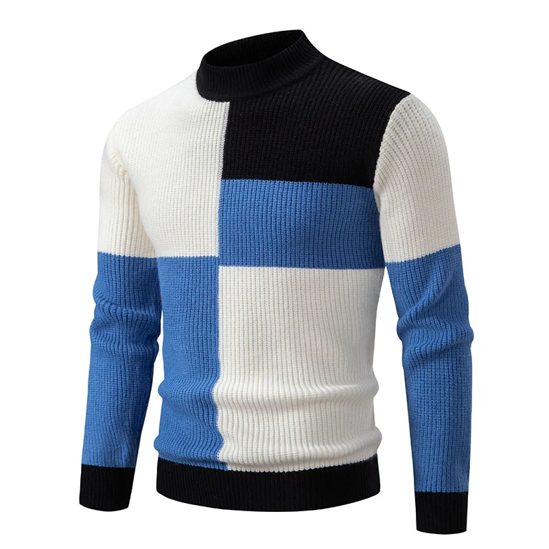 Herren Grobstrick-Pullover mit Stehkragen und kontrastierendem Blockstreifenmuster Nord Taschen