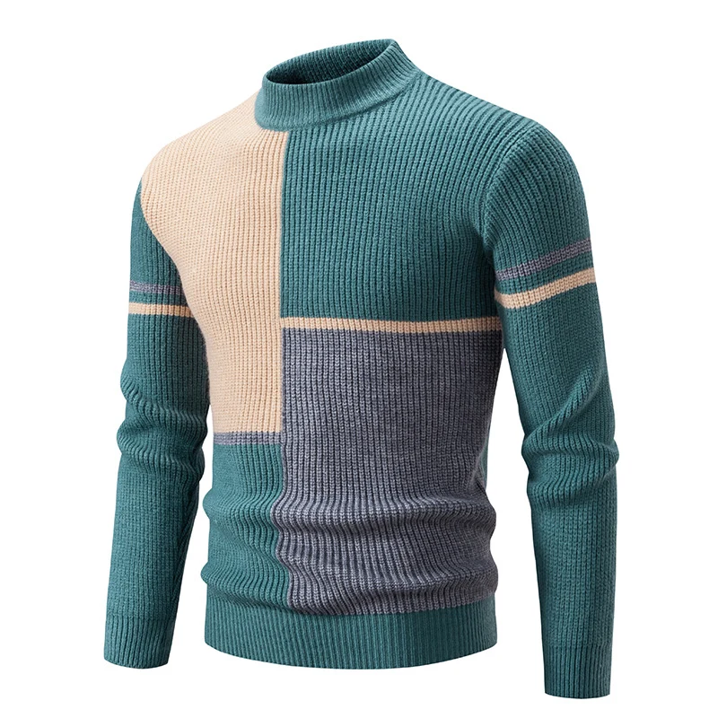 Herren Grobstrick-Pullover mit Stehkragen und kontrastierendem Blockstreifenmuster Nord Taschen