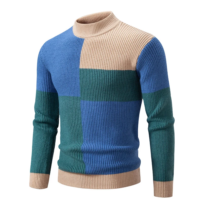 Herren Grobstrick-Pullover mit Stehkragen und kontrastierendem Blockstreifenmuster Nord Taschen