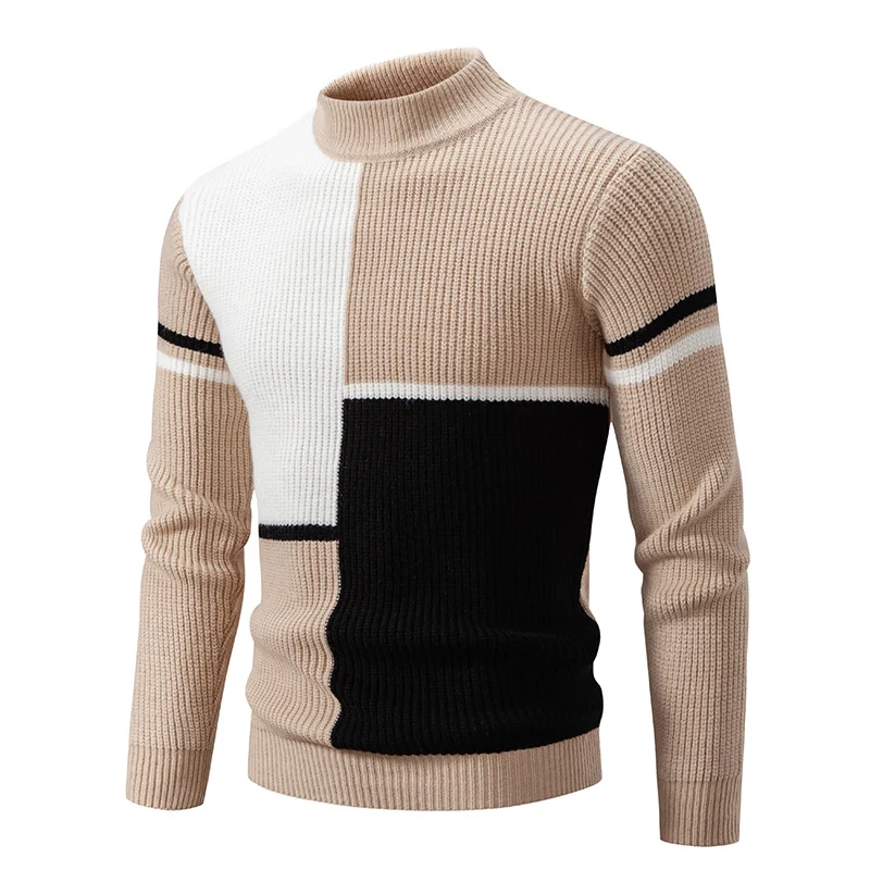 Herren Grobstrick-Pullover mit Stehkragen und kontrastierendem Blockstreifenmuster Nord Taschen