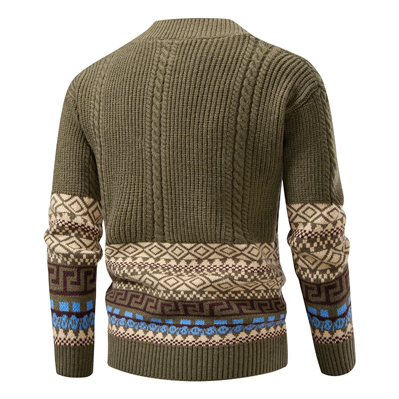 Herren Grobstrick-Cardigan mit Zopfmuster, Jacquard-Bändern und markanter Knopfleiste Nord Taschen