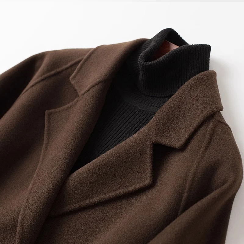 Damen Oversize Wollmix Mantel mit fallendem Revers und gerader Maxilänge Nord Taschen