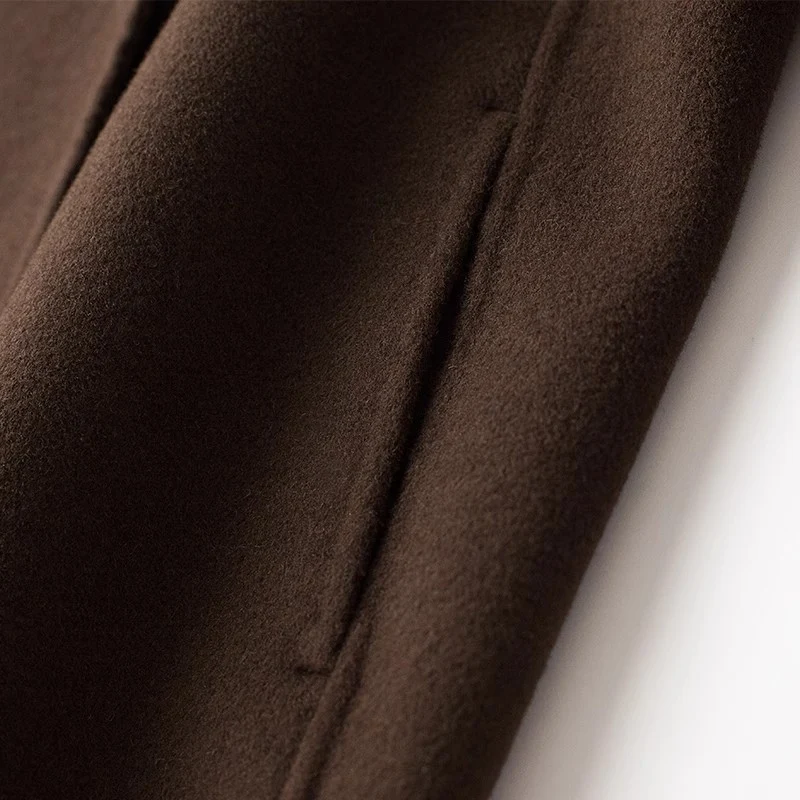 Damen Oversize Wollmix Mantel mit fallendem Revers und gerader Maxilänge Nord Taschen