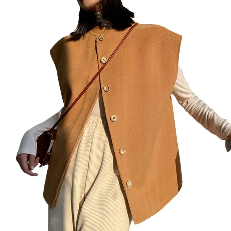 Damen Oversize-Weste mit Stehkragen, kastiger Silhouette und Knopfleiste Nord Taschen
