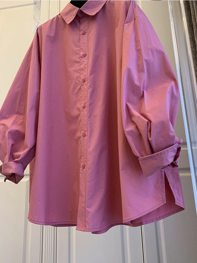 Damen Oversize-Popeline-Bluse mit Ballonärmeln, Hemdkragen und abgerundetem Saum Nord Taschen