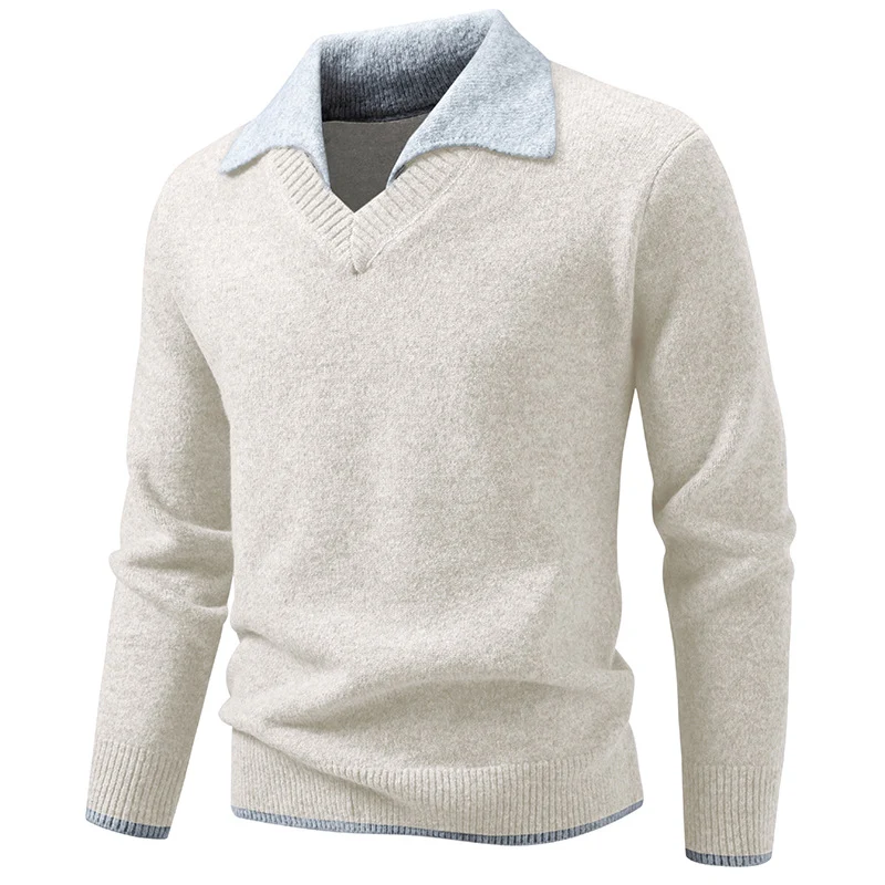 Herren Feinstrickpullover mit Hemdkragen und V‑Ausschnitt Nord Taschen
