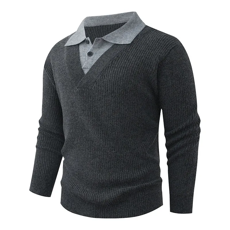Herren Feinstrickpullover mit eingearbeitetem Polokragen und tiefem V-Ausschnitt Nord Taschen