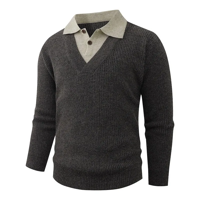 Herren Feinstrickpullover mit eingearbeitetem Polokragen und tiefem V-Ausschnitt Nord Taschen