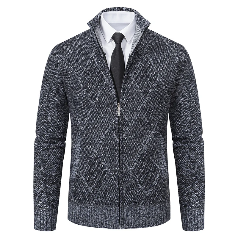 Herren Feinstrick-Zipjacke mit strukturierter Rautenoptik, Stehkragen und durchgehendem Reißverschluss Nord Taschen