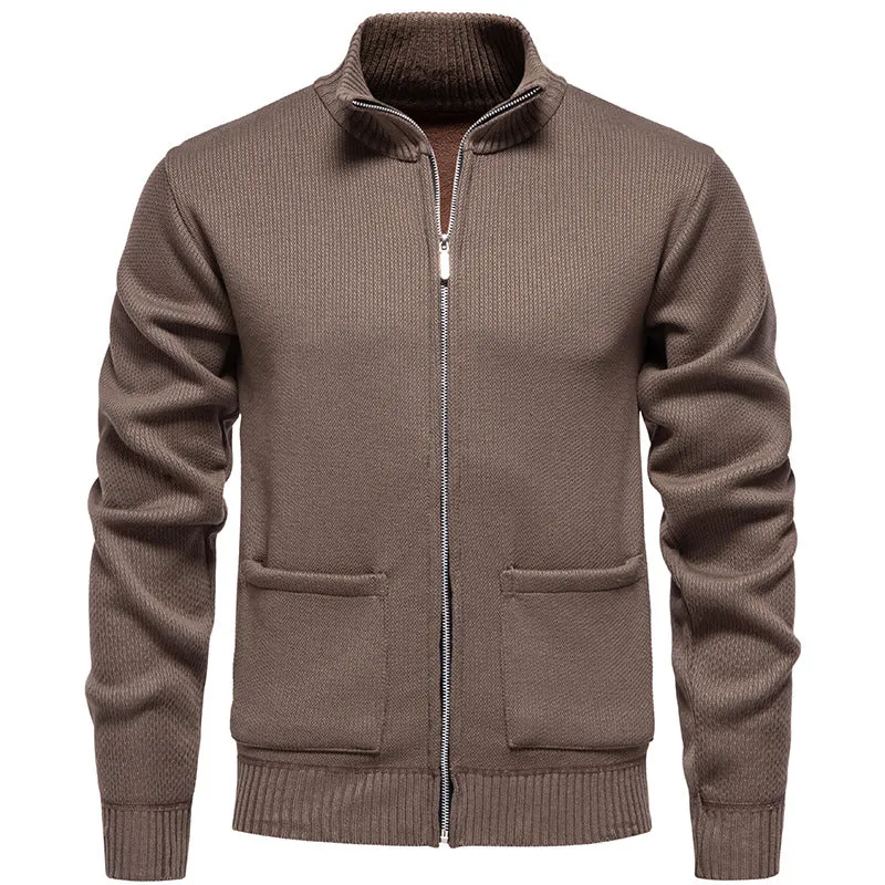 Herren Feinstrick-Zipjacke mit Stehkragen und aufgesetzten Taschen Nord Taschen