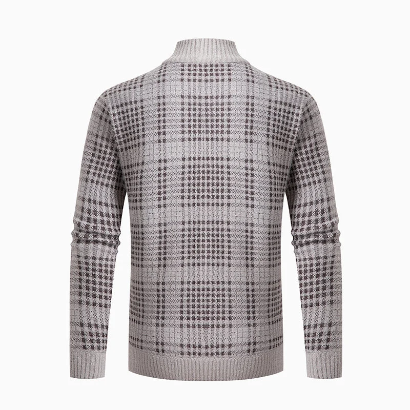 Herren Feinstrick-Zipcardigan mit Glencheck‑Muster, Stehkragen und Zwei‑Wege‑Reißverschluss Nord Taschen