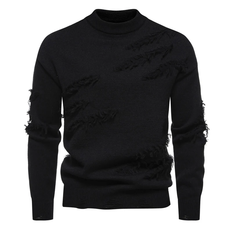 Herren Grobgestrickter Pullover mit Mockneck und ausgefransten Riss-Details Nord Taschen