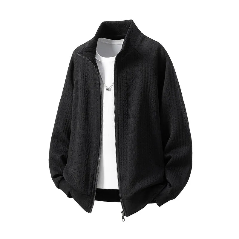 Herren Grobgestrickte Zip‑Strickjacke mit Stehkragen und Zopfmuster Nord Taschen