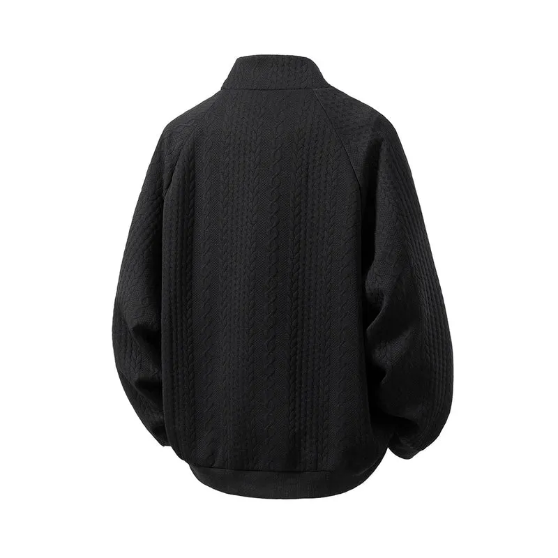 Herren Grobgestrickte Zip‑Strickjacke mit Stehkragen und Zopfmuster Nord Taschen