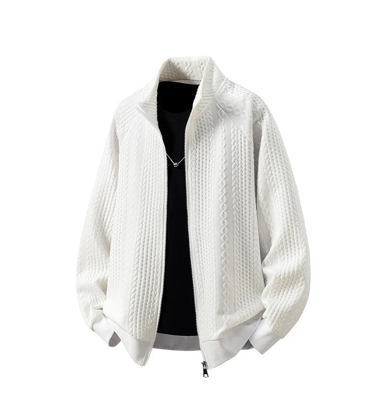 Herren Grobgestrickte Zip‑Strickjacke mit Stehkragen und Zopfmuster Nord Taschen