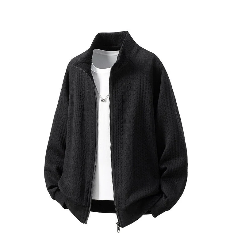 Herren Grobgestrickte Zip‑Strickjacke mit Stehkragen und Zopfmuster Nord Taschen