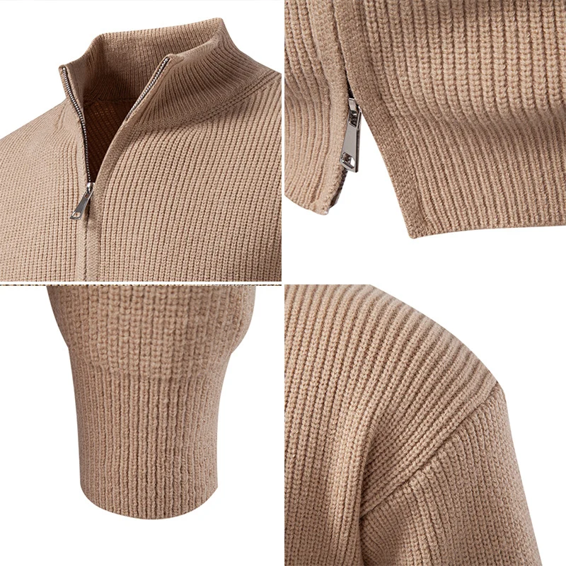 Herren Grobgerippter Zip-Cardigan mit hohem Schlauchkragen und verdeckter Naht Nord Taschen