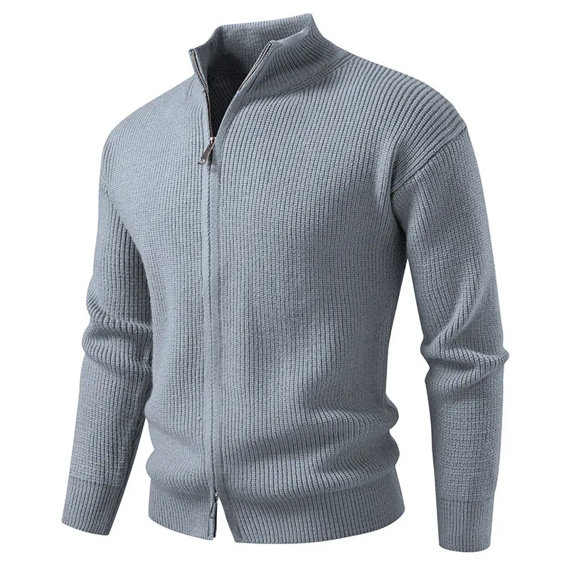 Herren Grobgerippter Zip-Cardigan mit hohem Schlauchkragen und verdeckter Naht Nord Taschen
