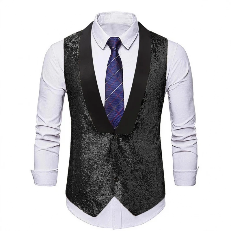 Herren Glamourweste mit Pailletten, Schalkragen und tailliertem Schnitt Nord Taschen