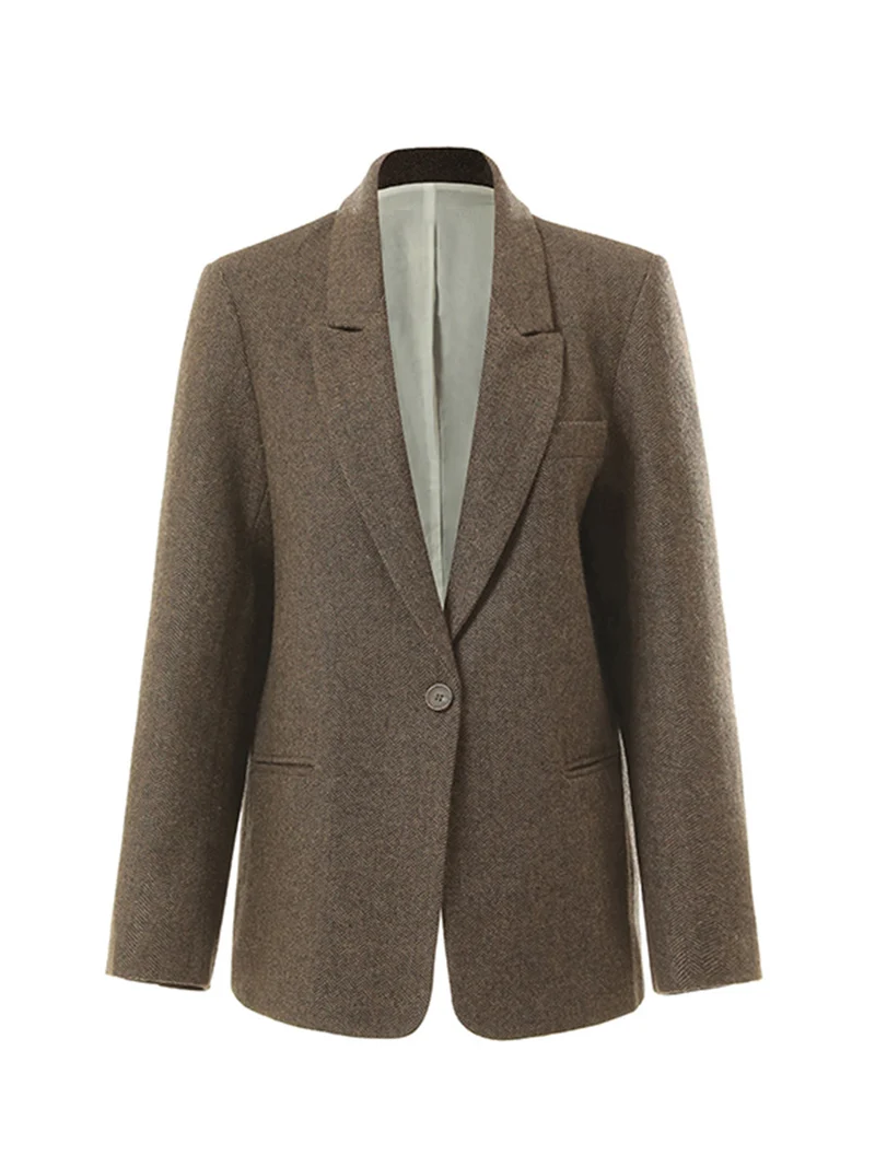 Damen Klassischer Woll-Tweed-Blazer mit schmalem Revers, Teilgefüttert und Ein-Knopf Nord Taschen