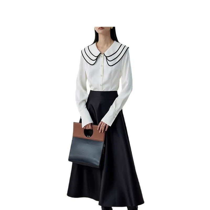 Damen Hochtaillierter Midi-Tellerrock mit weitem Fall Nord Taschen